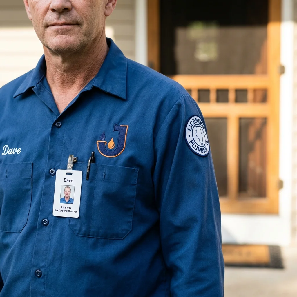 Licensed plumber showing ID badge in Raeford, NC