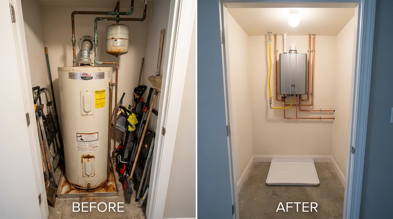 Tank water heater versus wall-mounted tankless unit comparison for Raeford, NC homeowners
